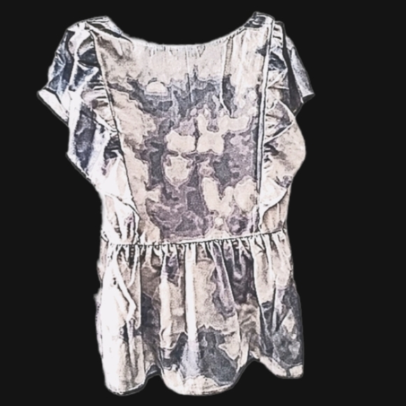 Du Jour Lg White and Gray Tie Dye Square Ruffled Neckline Swing Hem Nwot Blous - Picture 4 of 10